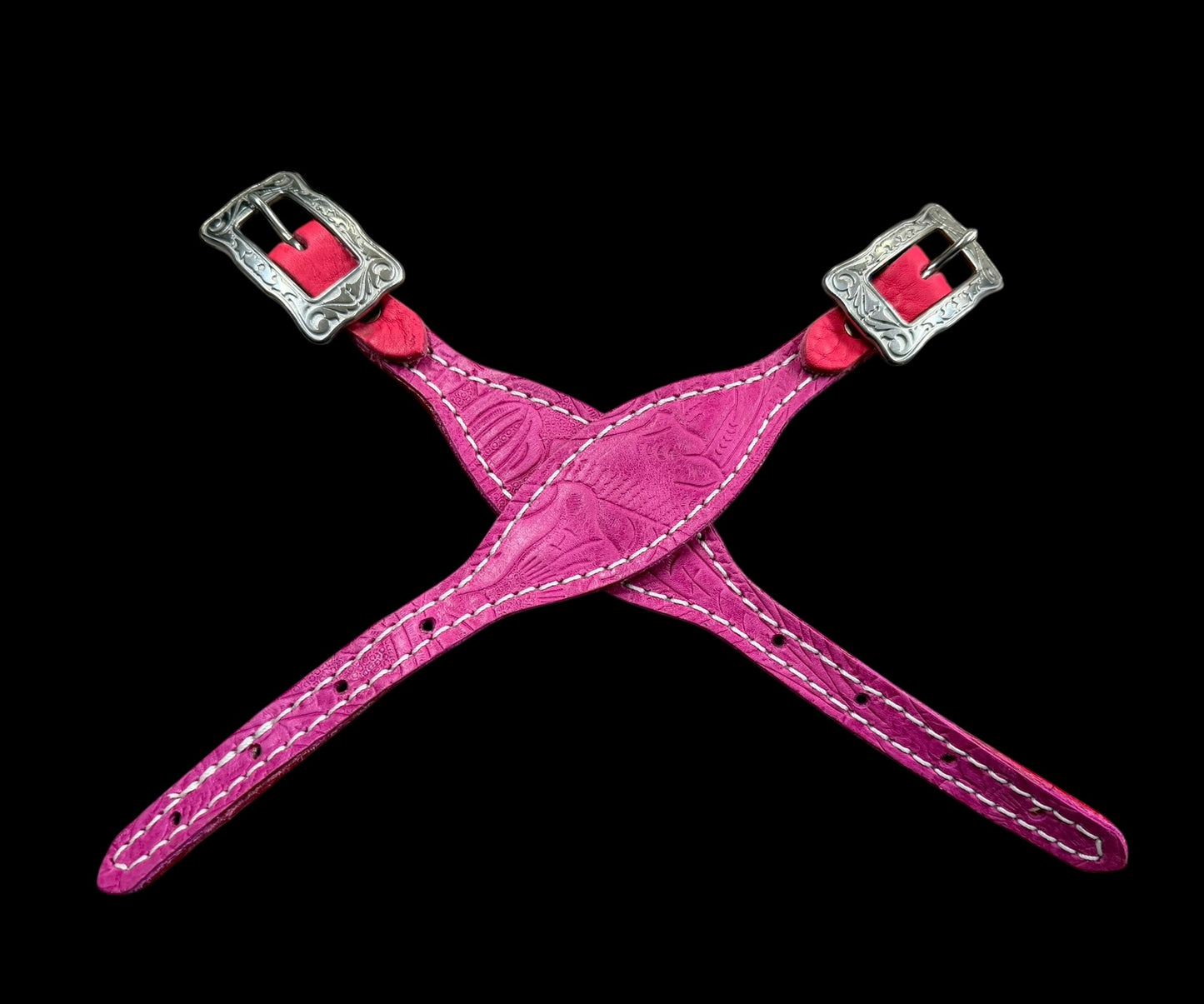 Pink Dallas Floral on walnut leather