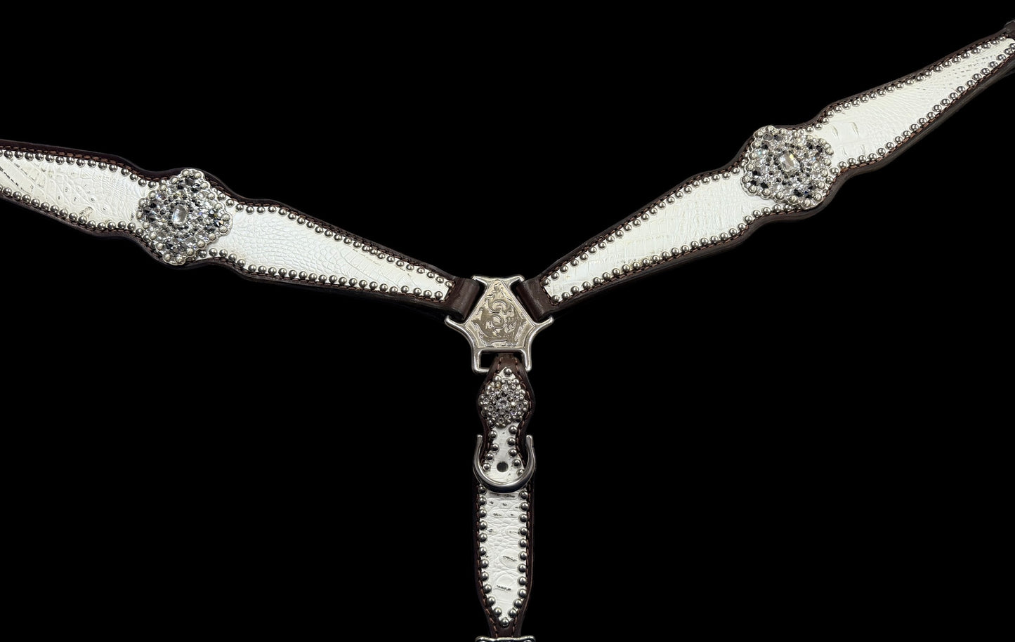 White with silver tips gator on dark leather