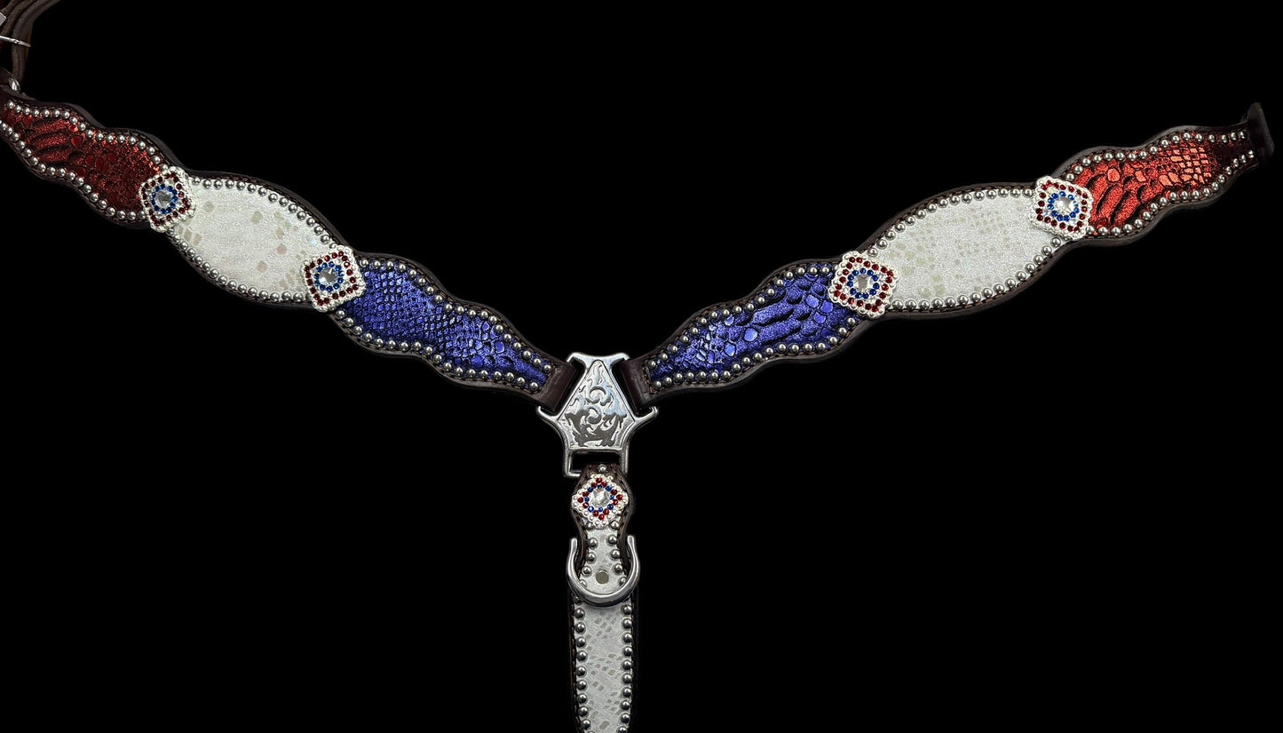 Red, white, and blue mystic on dark