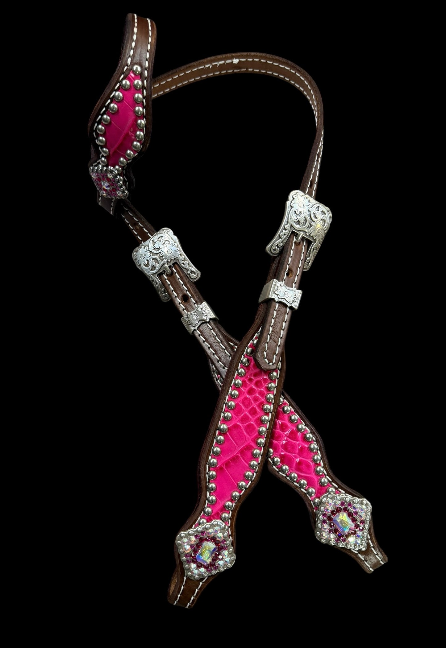 Flamingo gator  on Walnut leather