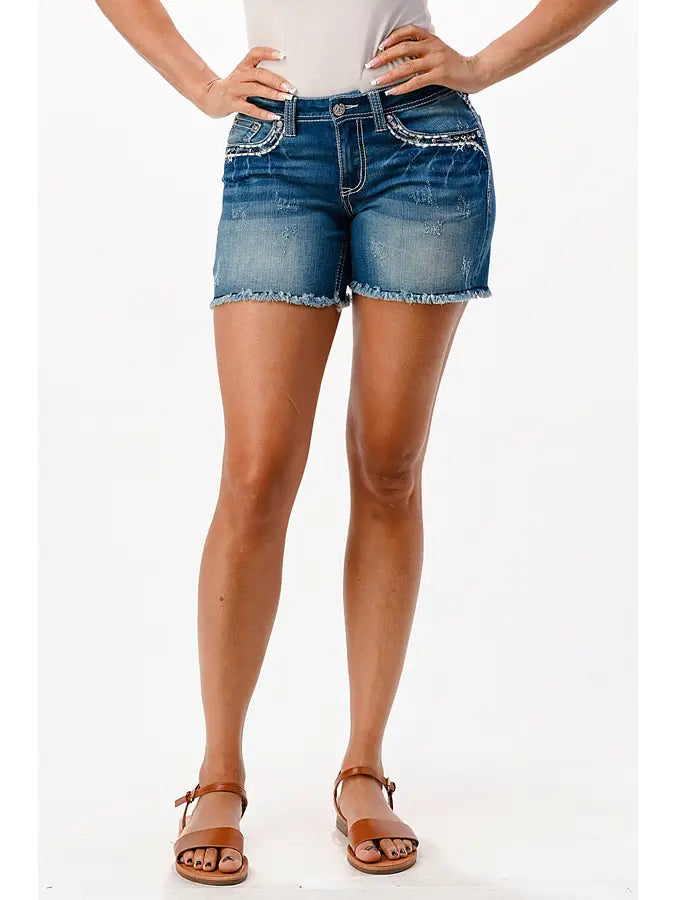 Border Embroidery Mid Rise Shorts