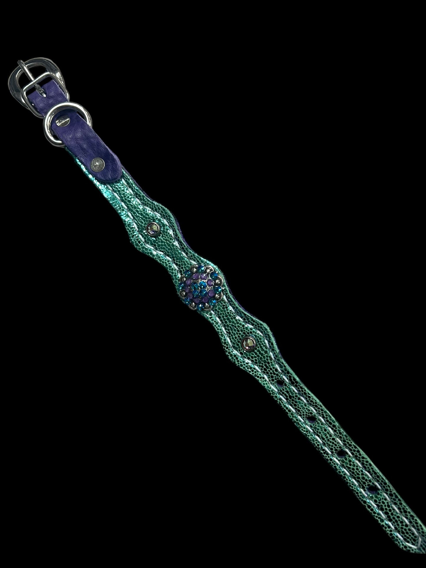 Mermaid tail glitter on Chocolate leather