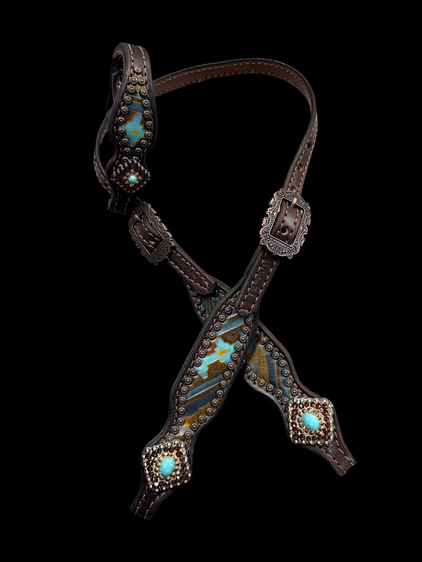 Mocca and mint Navajo on dark leather