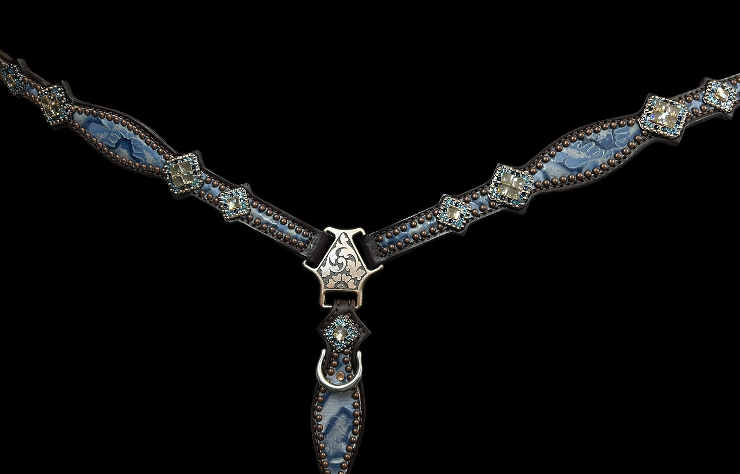 Blue Laredo on chocolate leather