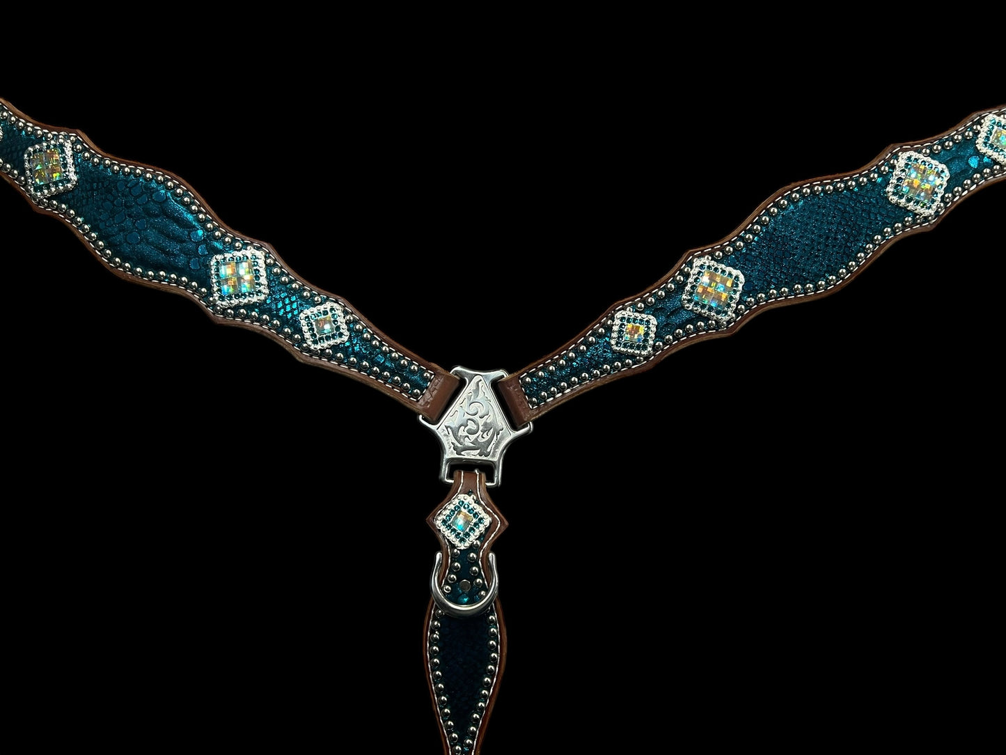 teal mystic on medium leather