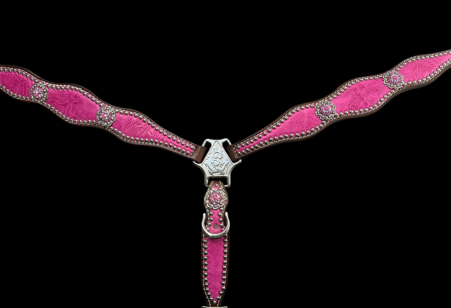 Pink Dallas Floral on walnut leather