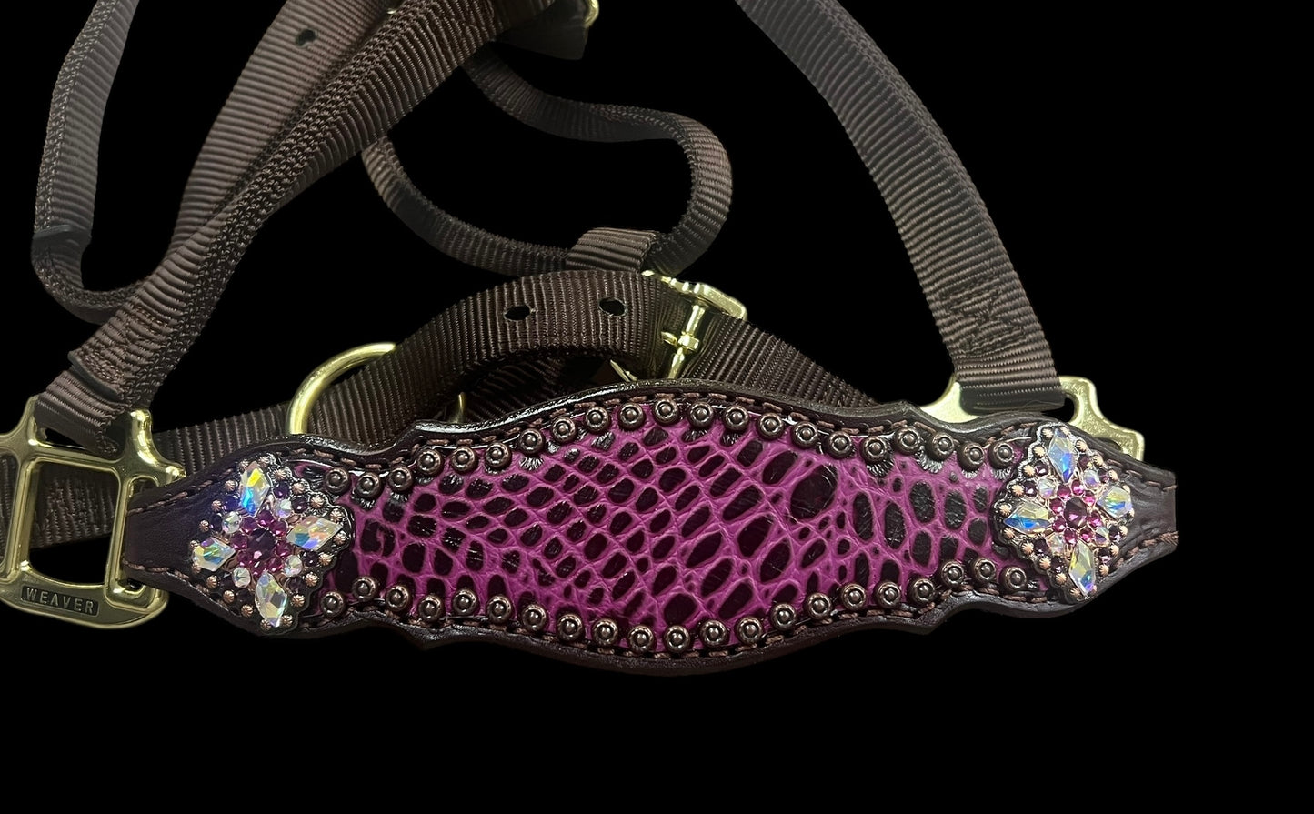 Fuchsia  gator on dark leather