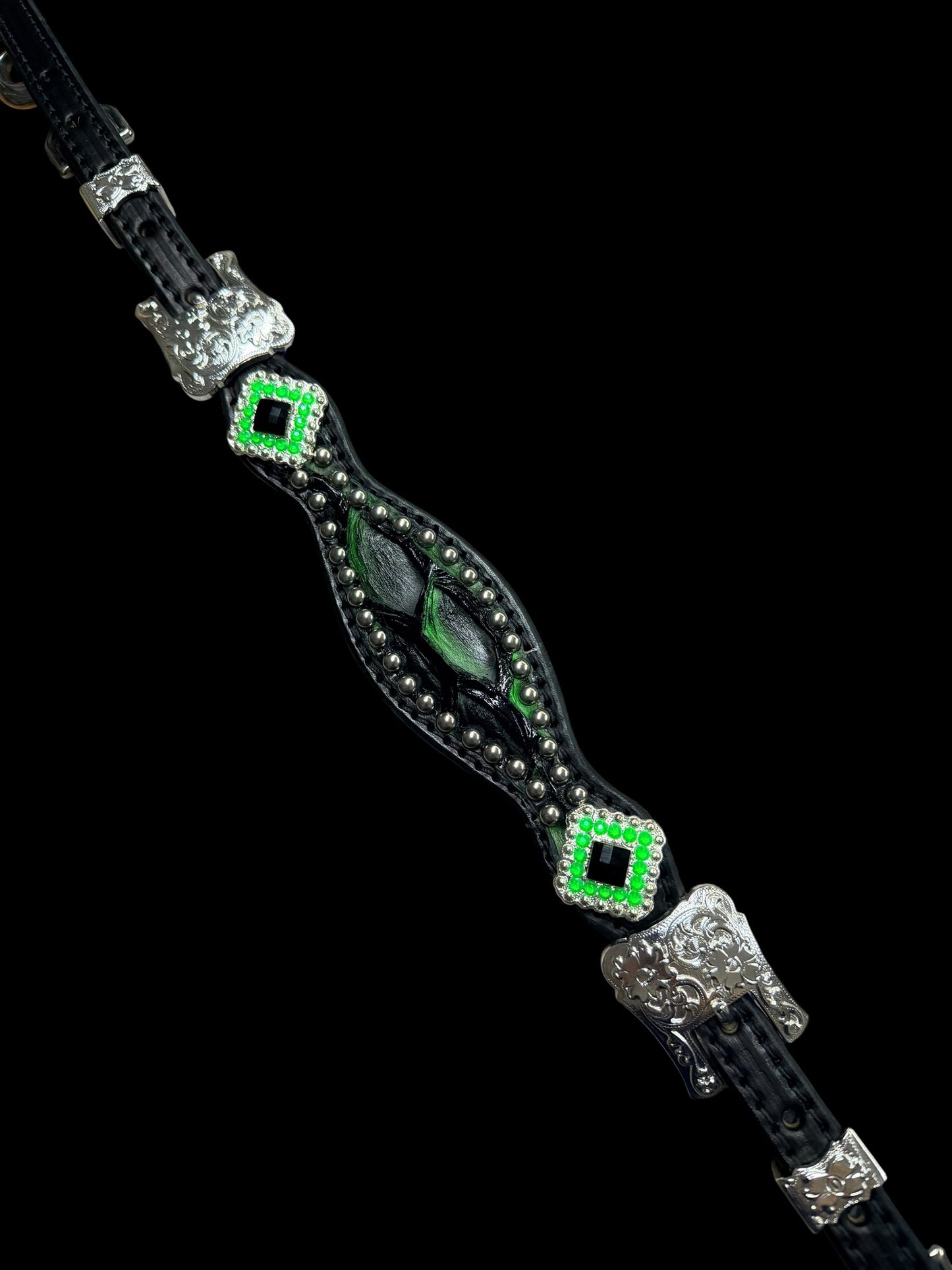 Lime Pirarucu on black leather