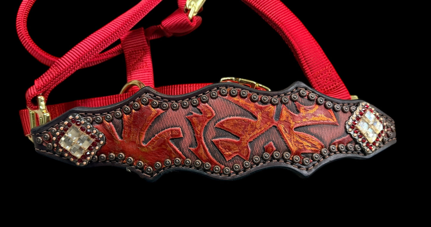 Red and copper Laredo on dark leather