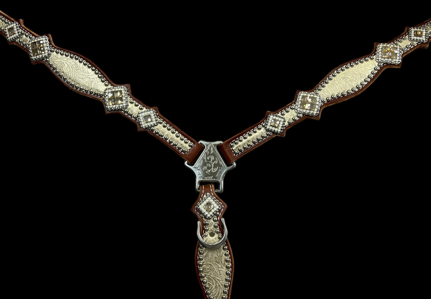 Silver and gold floral  on medium leather
