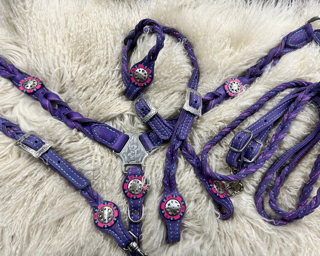 Purple with hot pink and mint stitching Jackpot set