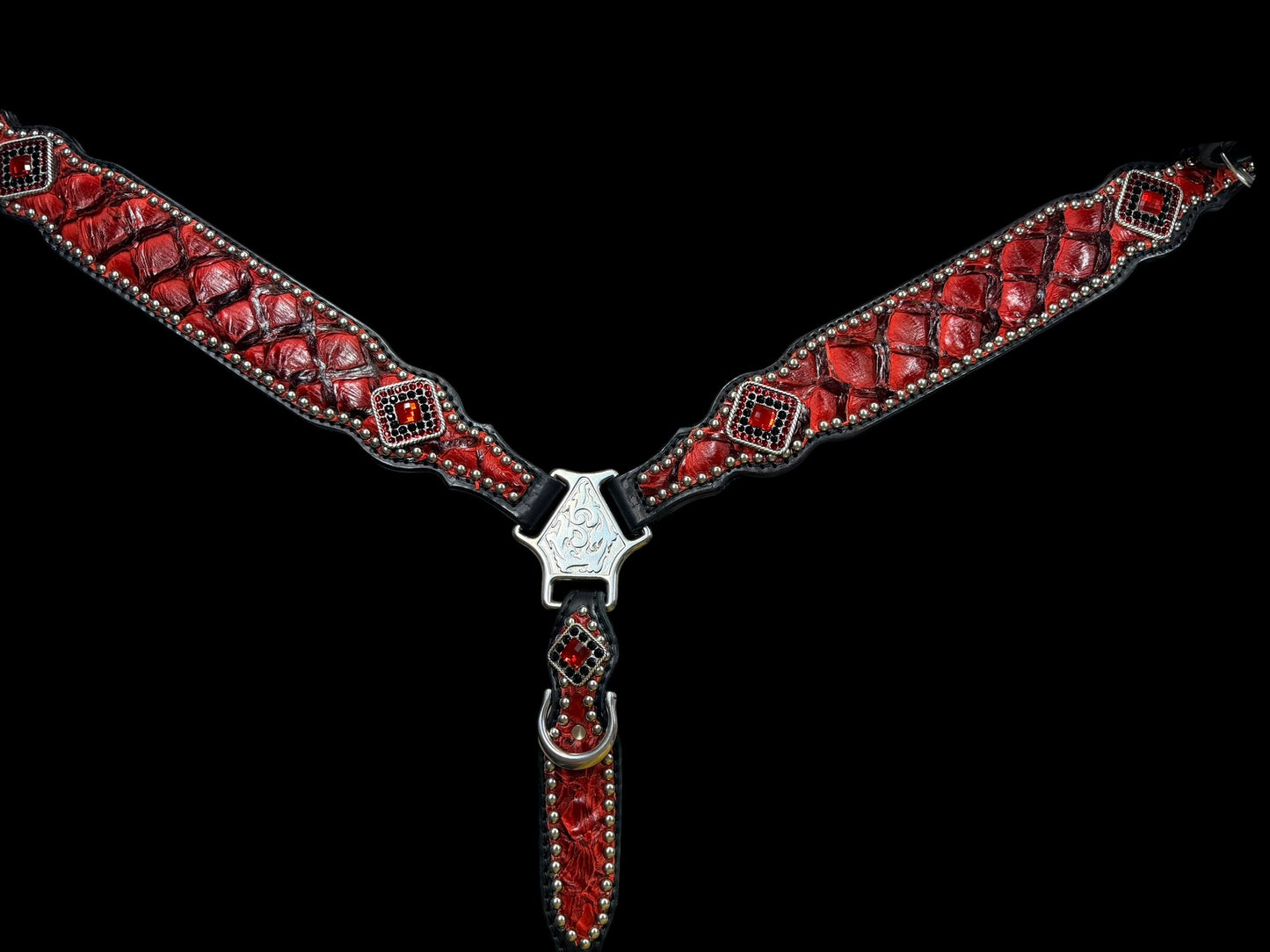 Red Pirarucu on black leather