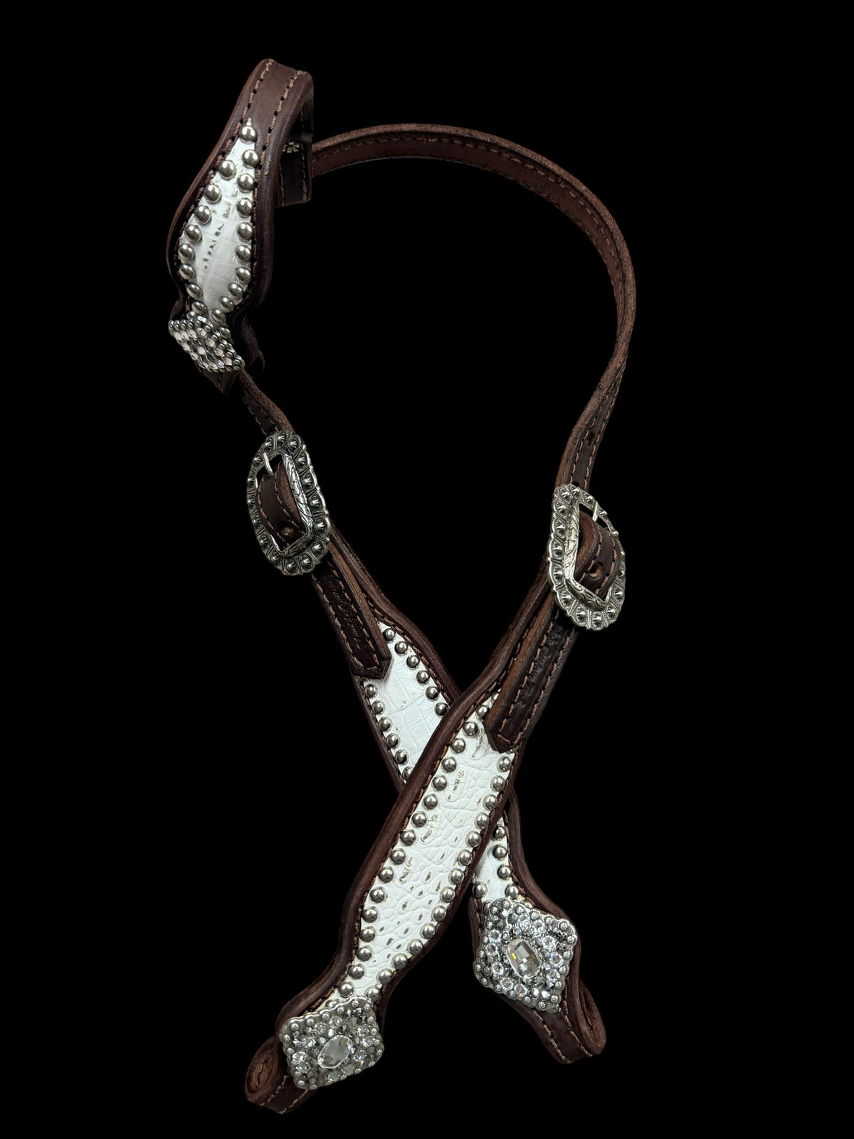 White with silver tips gator on dark leather