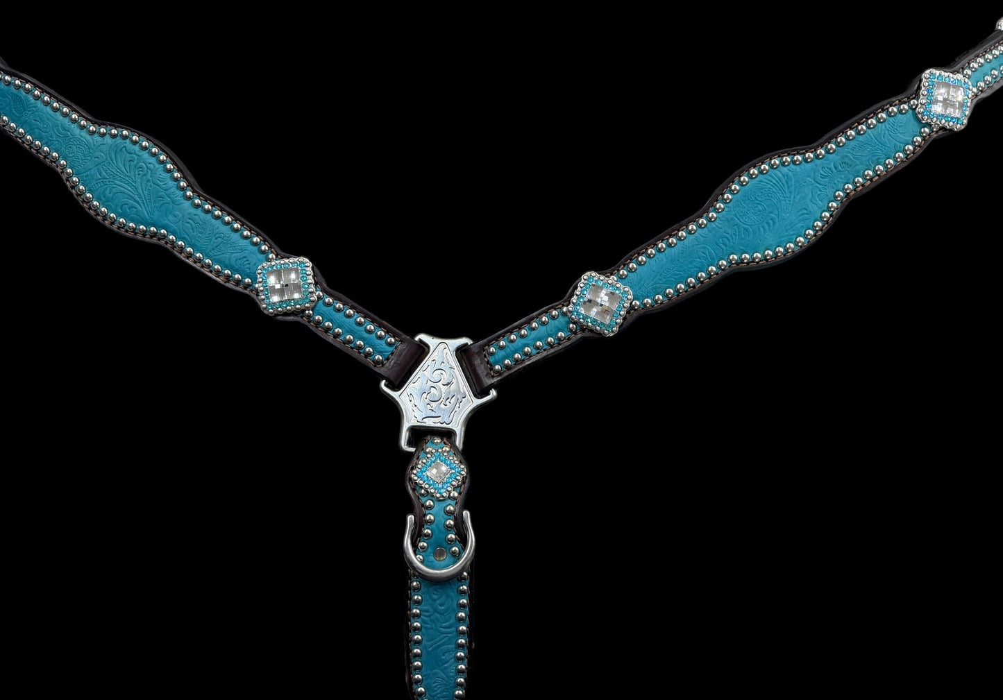 New Teal floral on dark leather