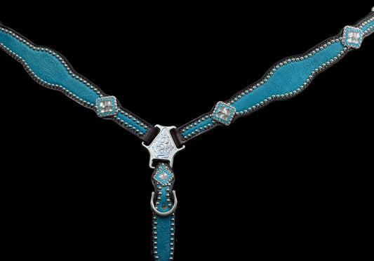 New Teal floral on dark leather