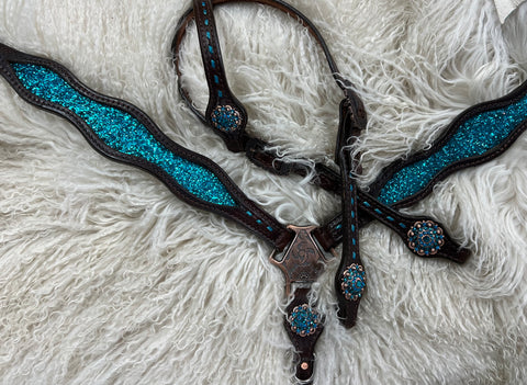 Chasin Cash turquoise Glitter headstall and breast collar