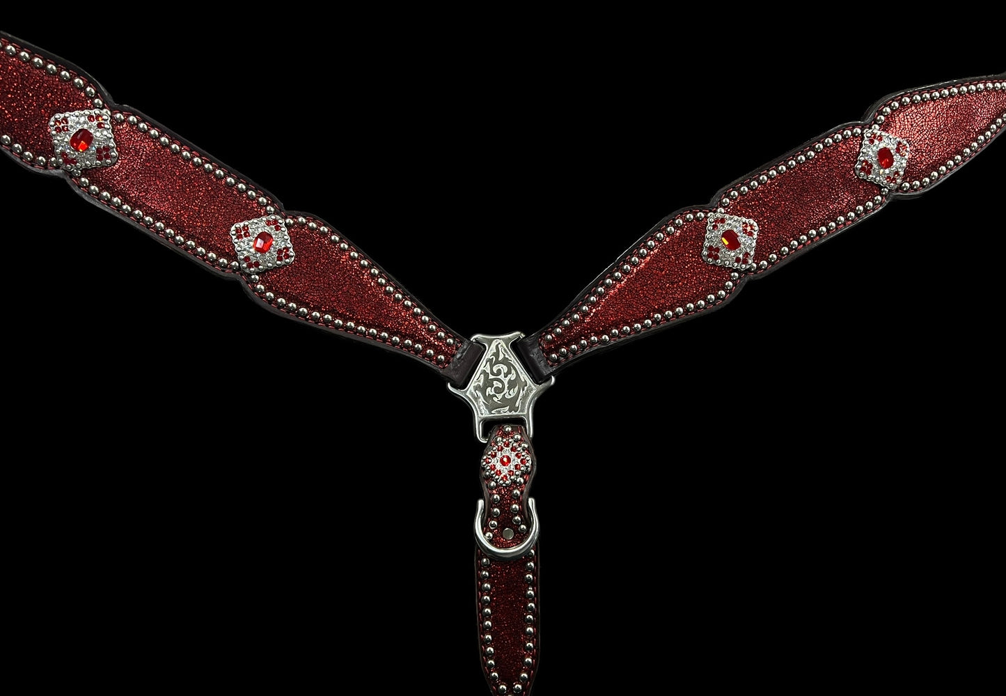 Metallic Red on dark leather
