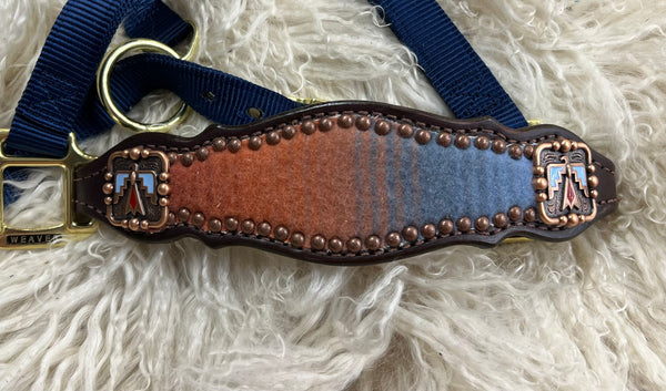 Blue and red Pendleton® on dark leather