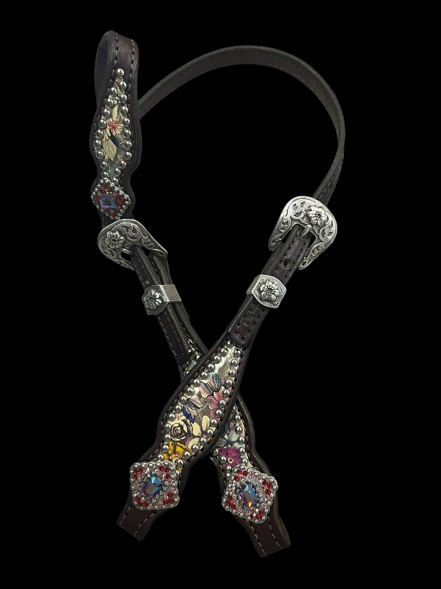 Vintage floral on dark leather