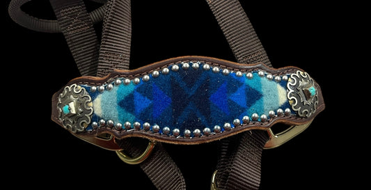 All of the blues wool on dark leather