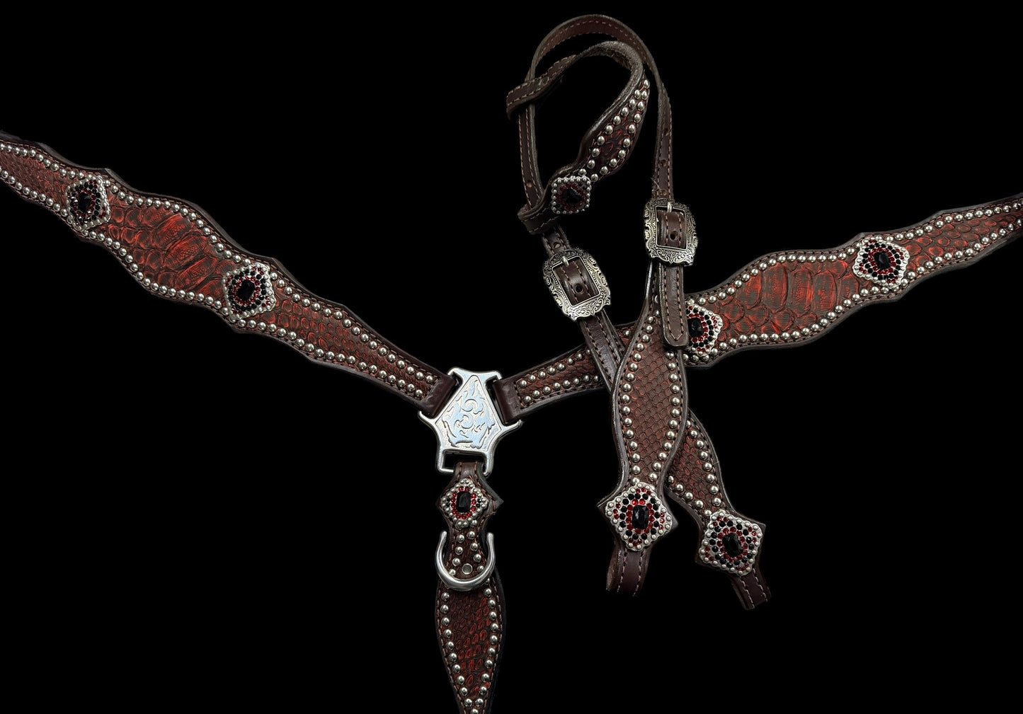 Red python on dark leather