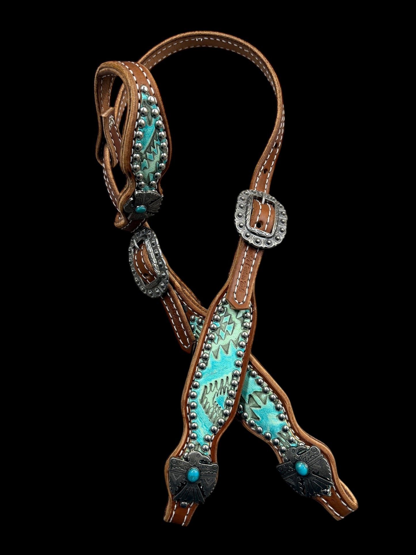 Turquoise aztec on medium  leather