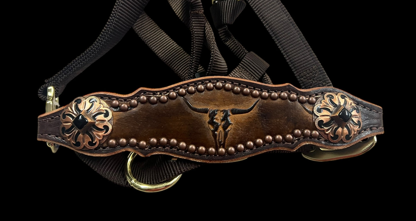 Brown longhorns on chocolate harness leather