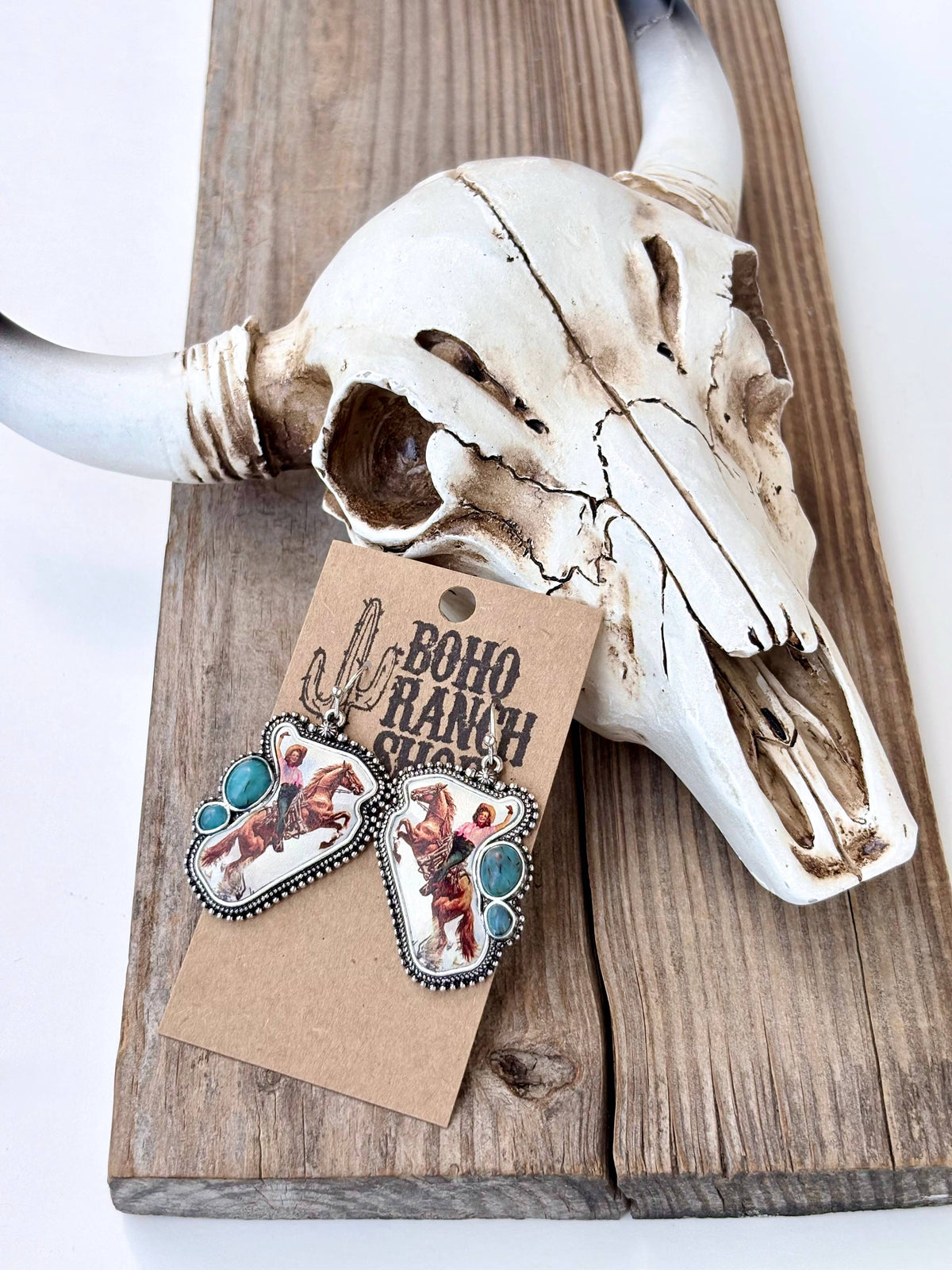 Western Rodeo Girl Turquoise Stone Dangle Earrings