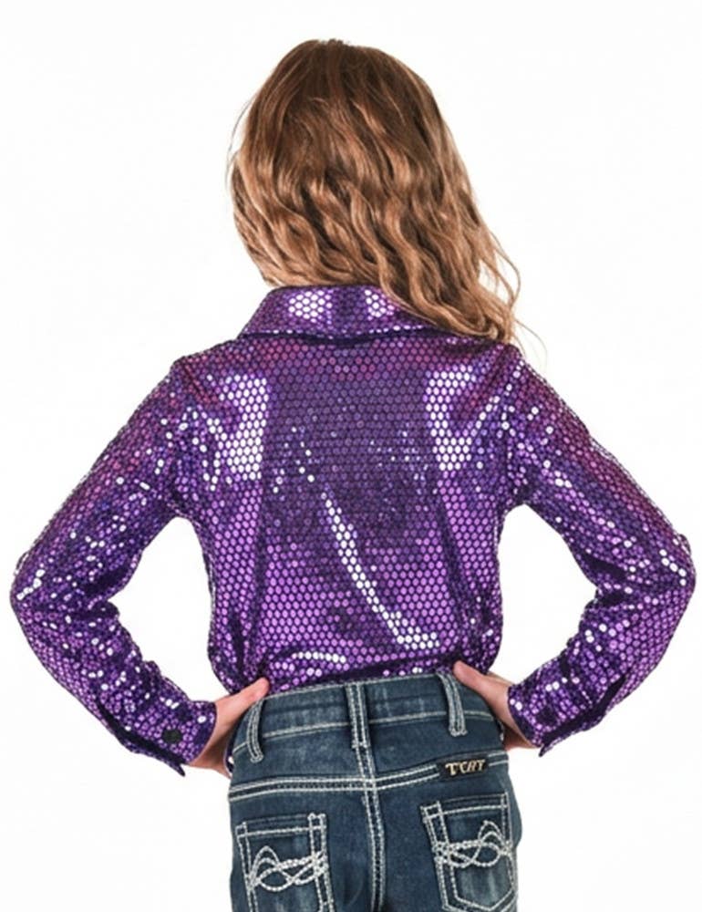 Girl's Lilac Foil Metallic Pullover Button Up Lightweight