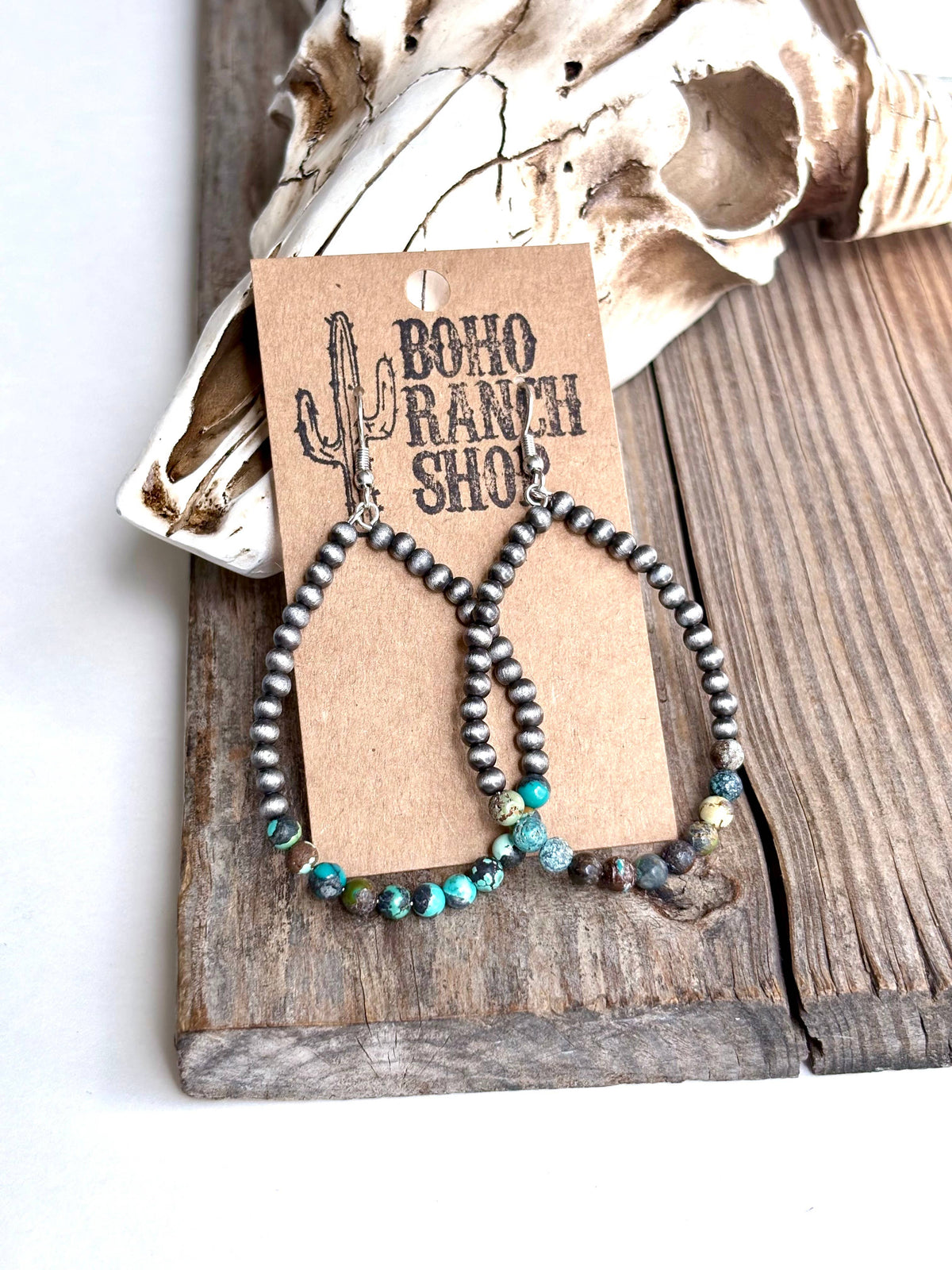 Western Navajo Style Pearl Teardrop Hoop Dangle Earrings: Silver