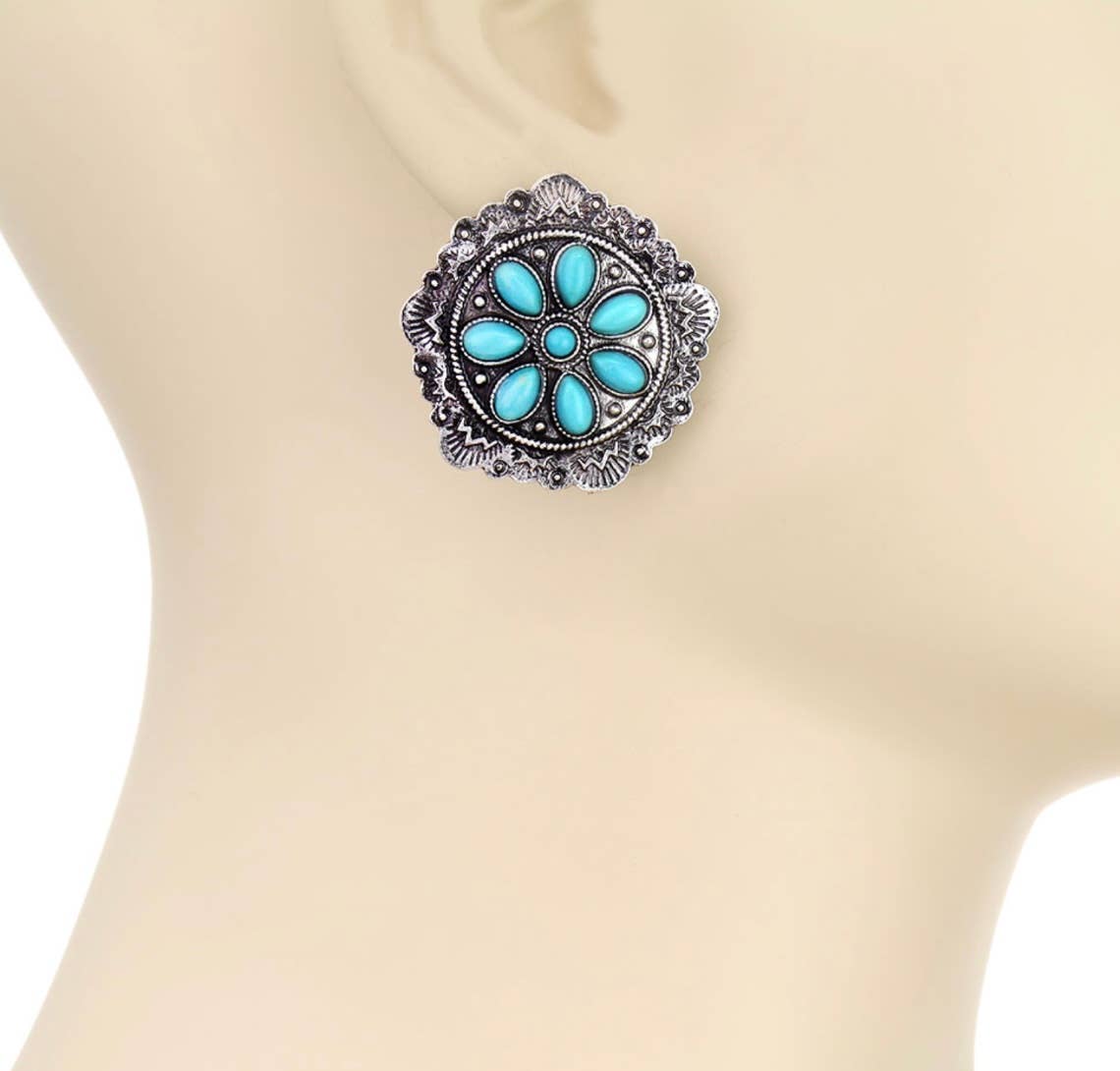 Western Hand Stone Stud Earrings - Turquoise :