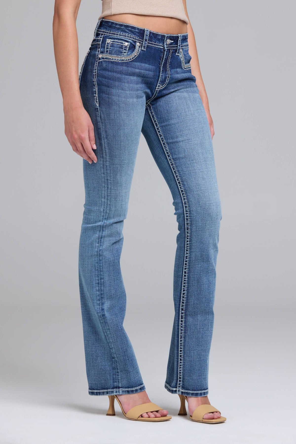 Steer Head Embroidery Mid-Rise Boot Cut 32" inseam