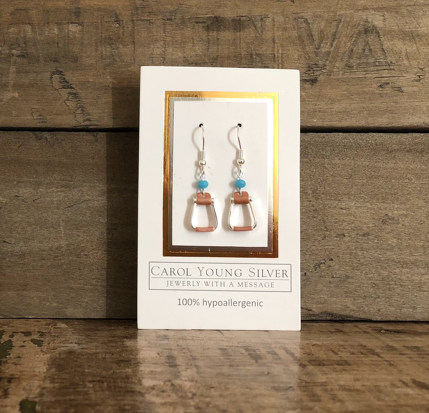 Saddle Stirrup Earrings on WIRE with AQUA Bead Jewelry