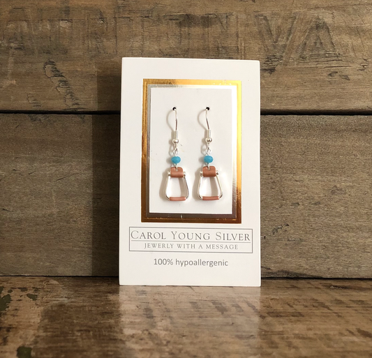 Saddle Stirrup Earrings on WIRE with AQUA Bead Jewelry