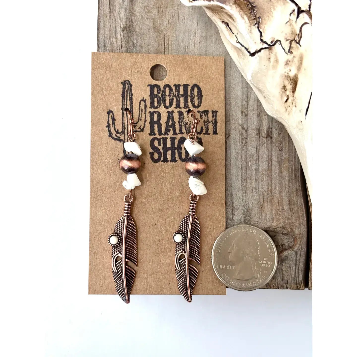 Western Feather Stone Navajo Pearl Drop Earrings