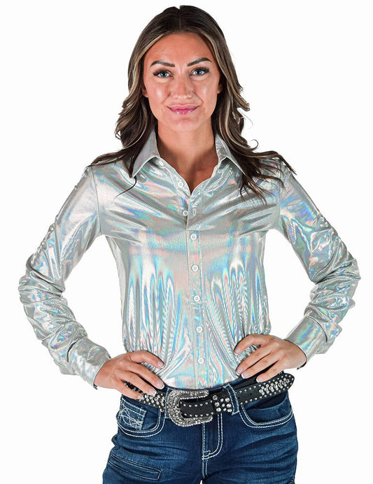 Holographic Pullover Button-Up With Medium Stretch