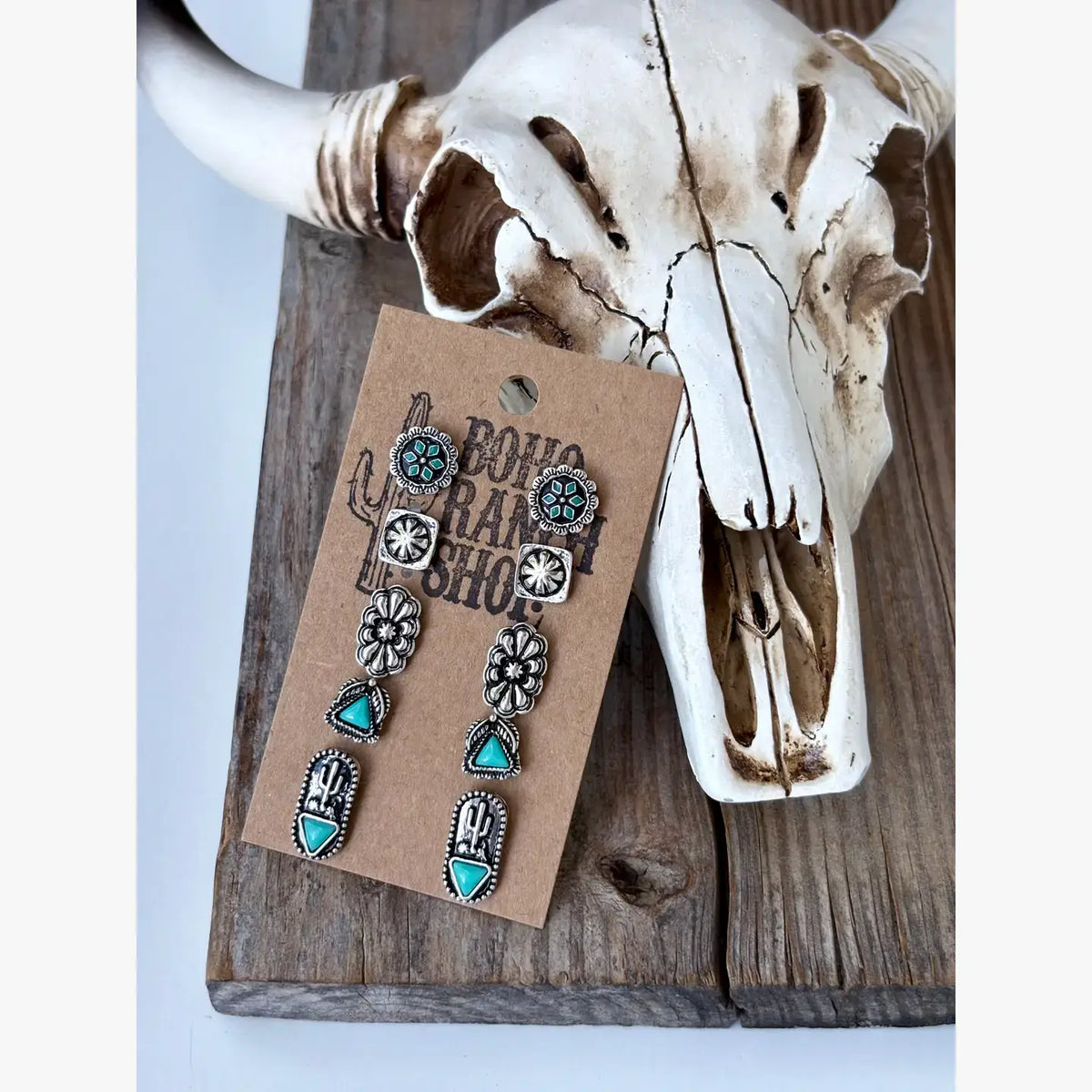 5 Pair Western Theme Concho Stud Earring Set