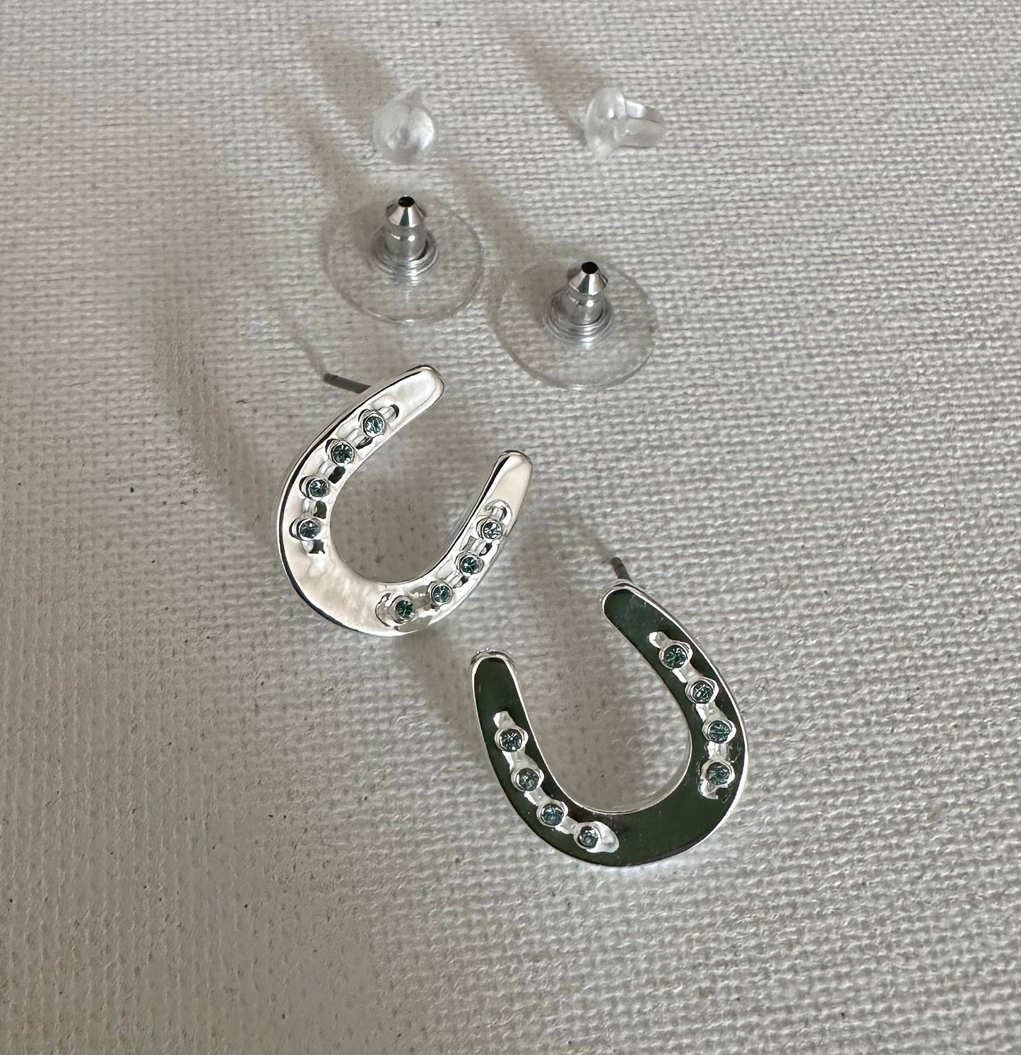 Horseshoe w/Aqua Crystals Earrings POST Jewelry
