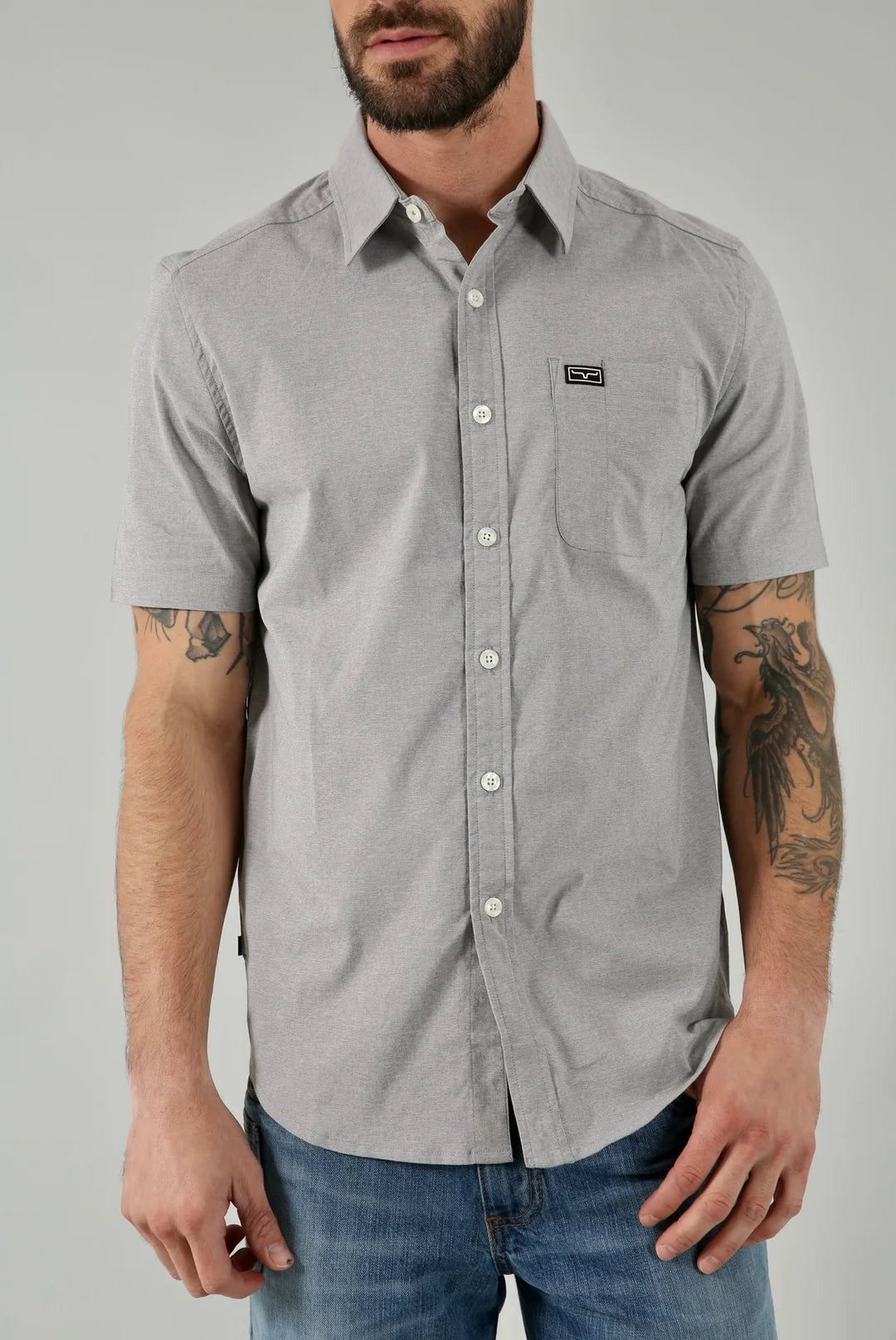 Linville Short Sleeve Solid Dress Shirt Heather Grey