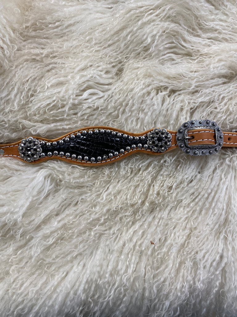 Black with silver tips on tan leather – Mandy's Custom Tack