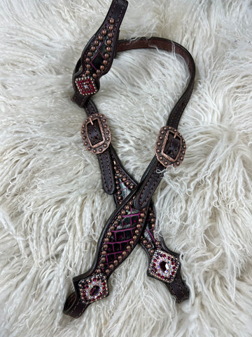 Fuchsia  gator on dark leather