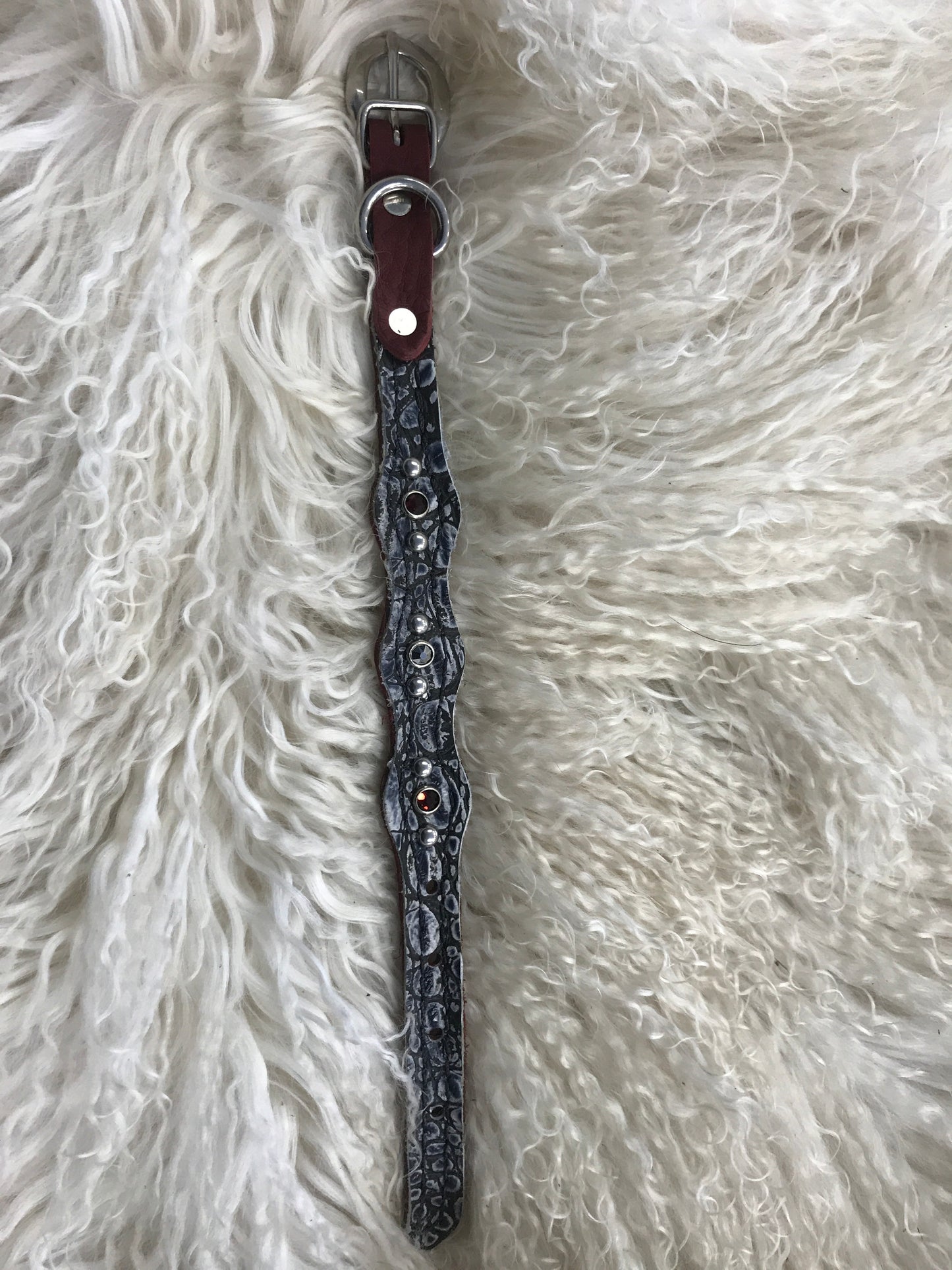 Extra Small dog collar- grey and burgundy