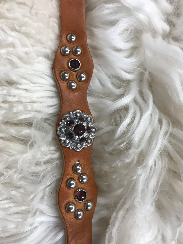 Extra Small dog collar- amethyst and crystal on tan