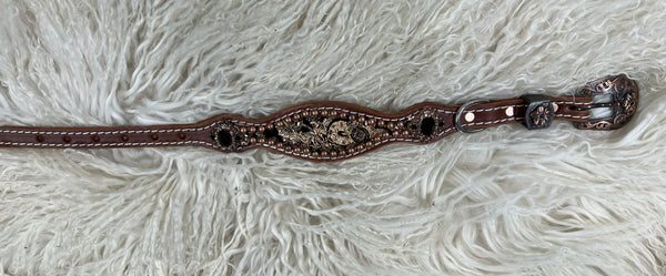 rose gold and black floral on medium leather
