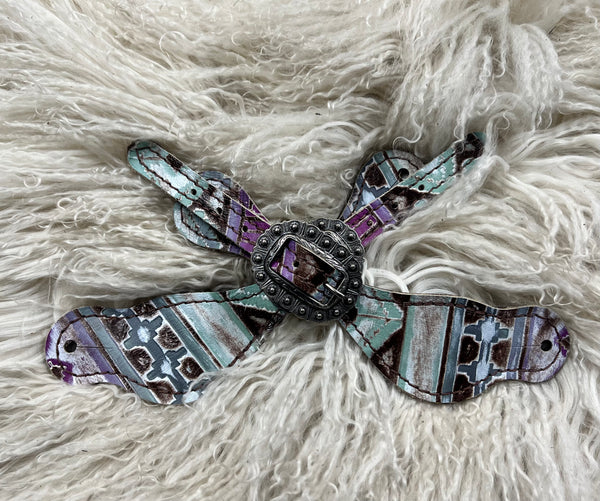 Mint and purple Navajo on dark leather
