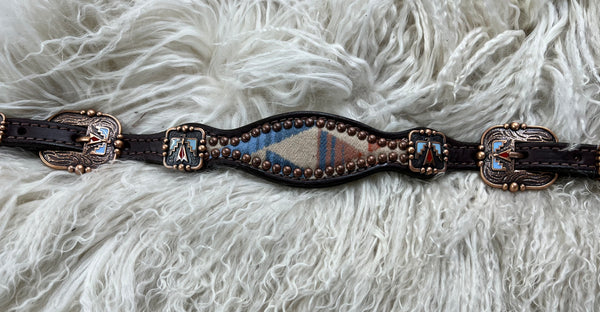 Blue and red Pendleton® on dark leather