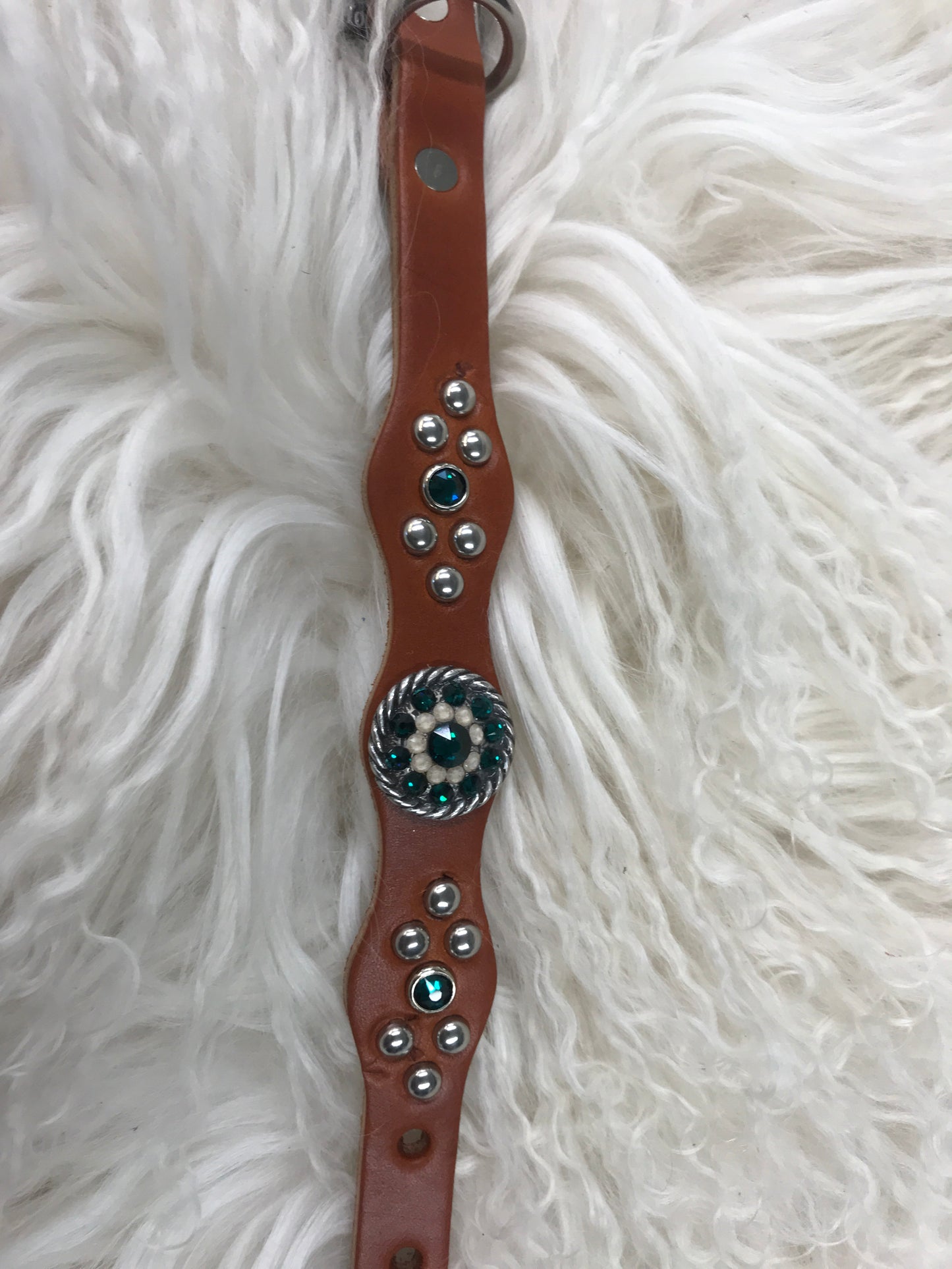 Extra Small dog collar-emerald and cream