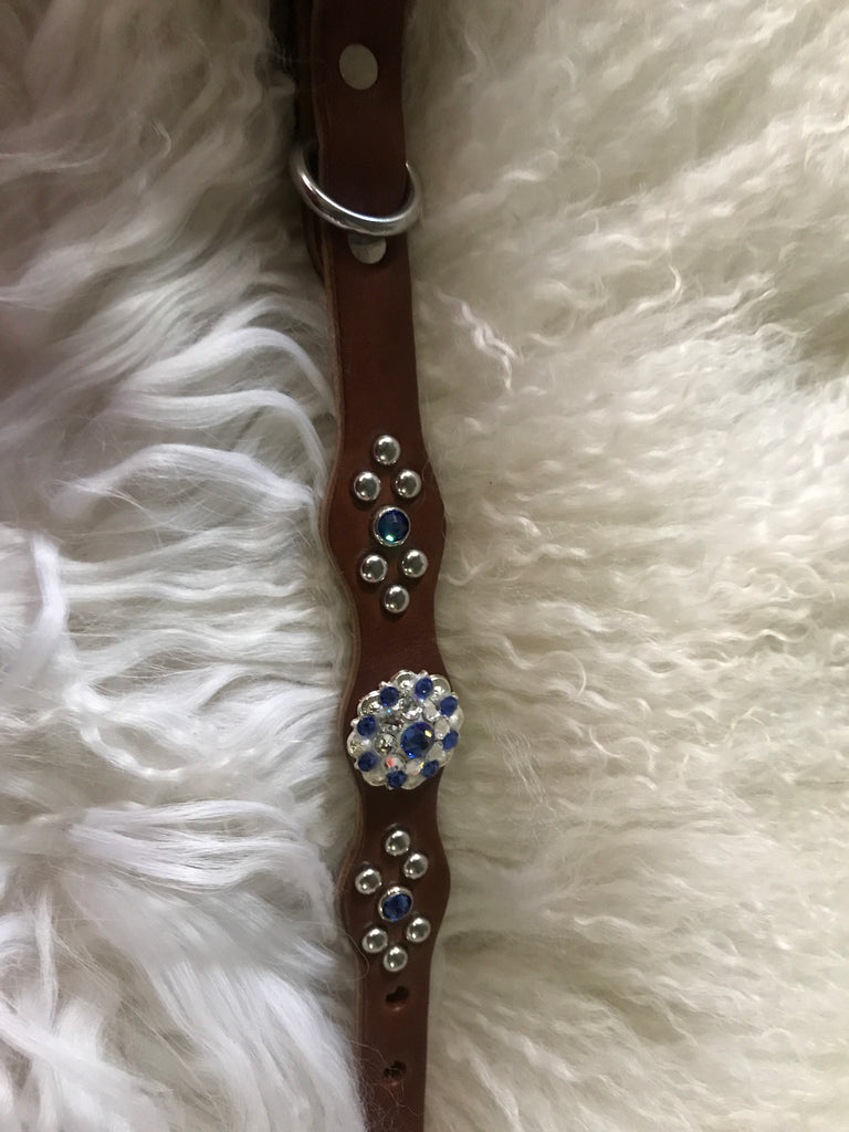 Extra Small dog collar- sapphire and crystal on medium